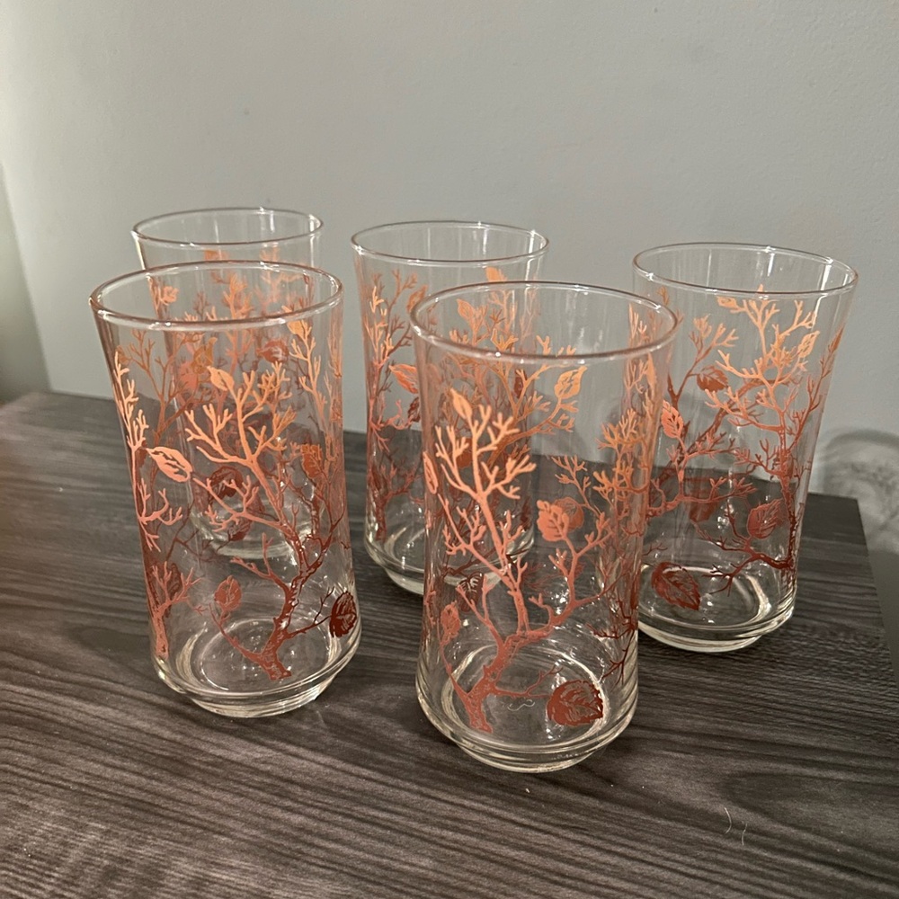 Libbey Vintage Autumn Tree glasses, set of 5.